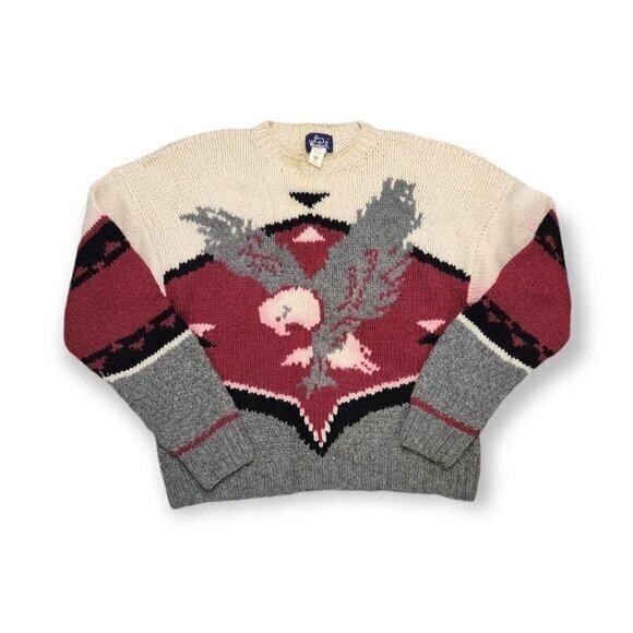 Vintage Woolrich Eagle Bird Wool Knit Sweater Tribal‎ Pullover Mens XL - Picture 1 of 4